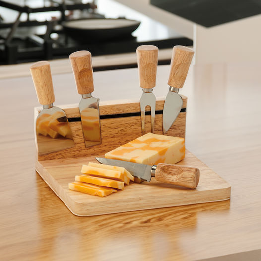 Rubberwood Magnetic Cheese Board Set with 5 Tools-2