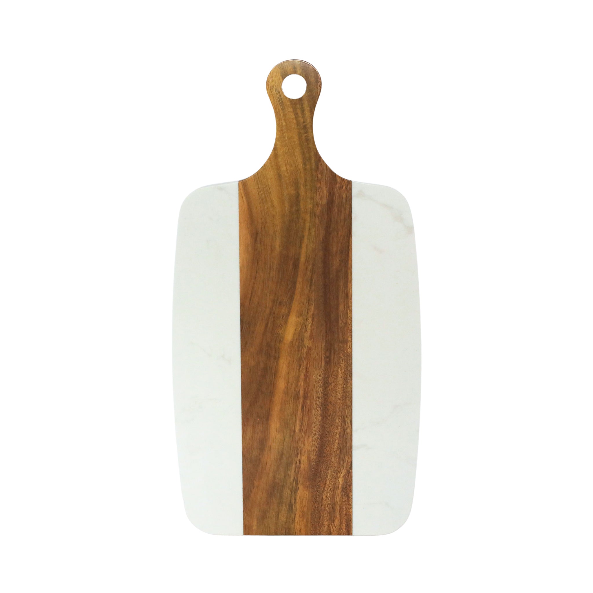 White Marble and Acacia Wood Center Handled Board-0
