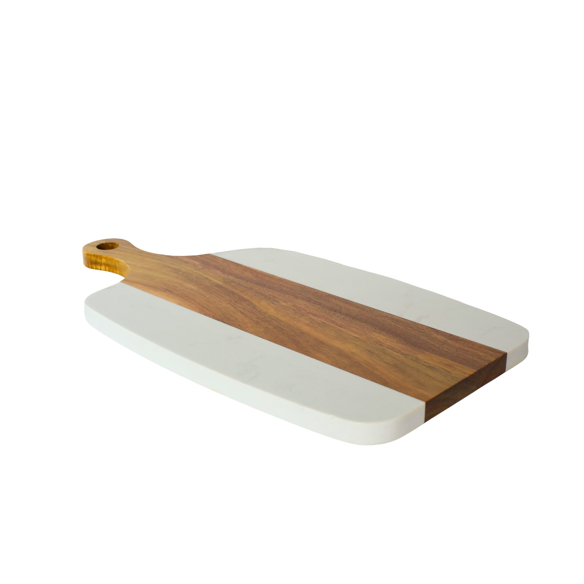 White Marble and Acacia Wood Center Handled Board-1