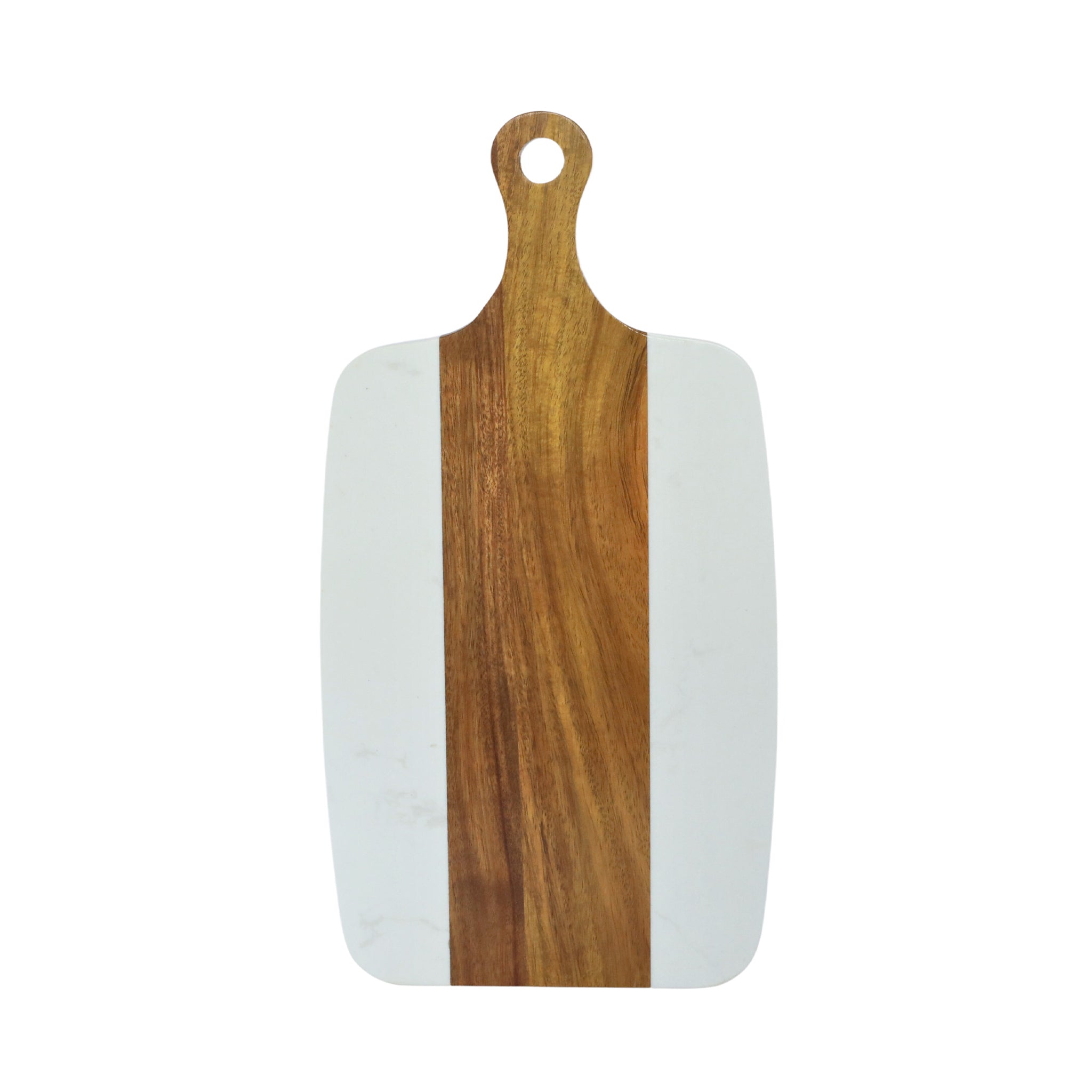 White Marble and Acacia Wood Center Handled Board-2