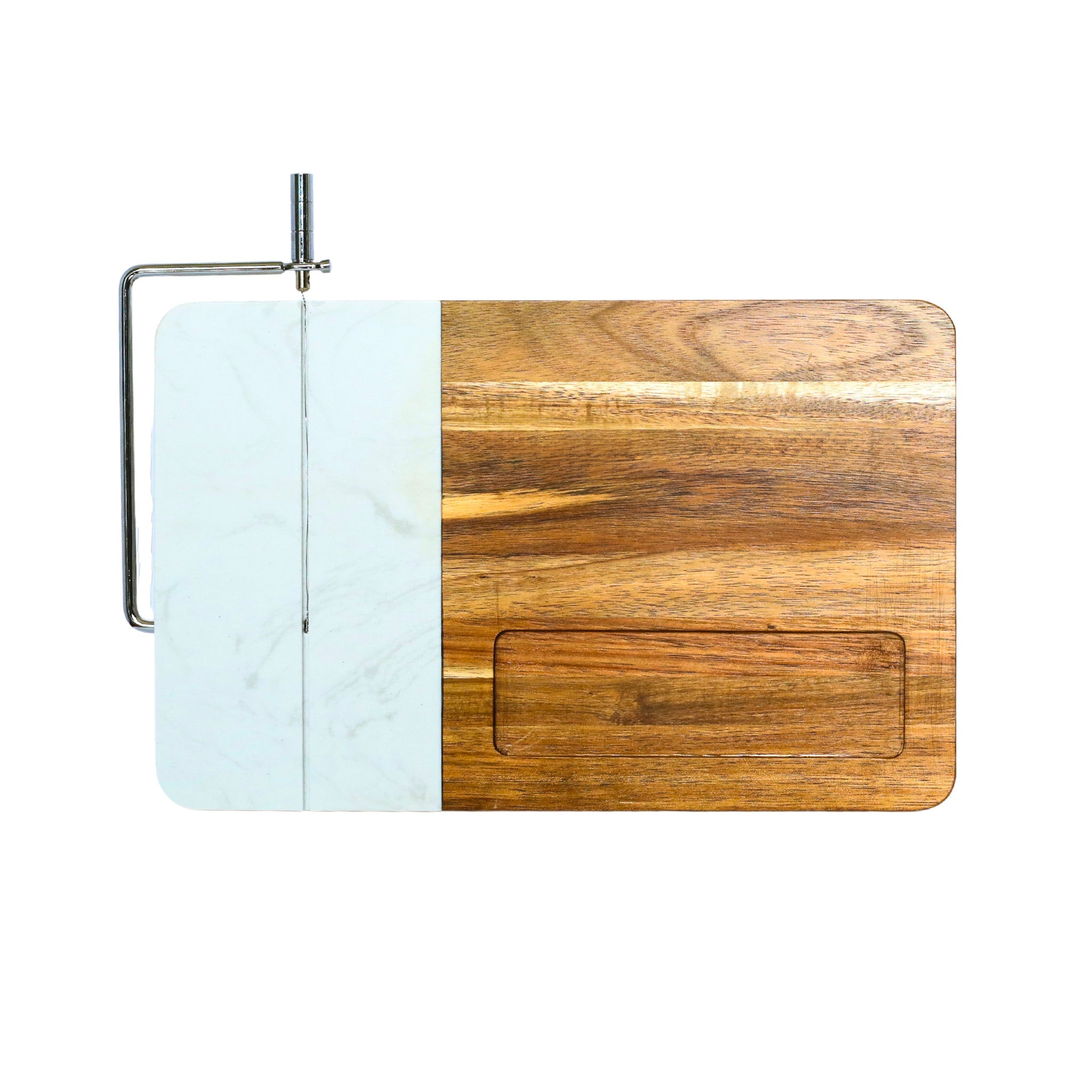 White Marble and Acacia Wood Board with Slicer-0