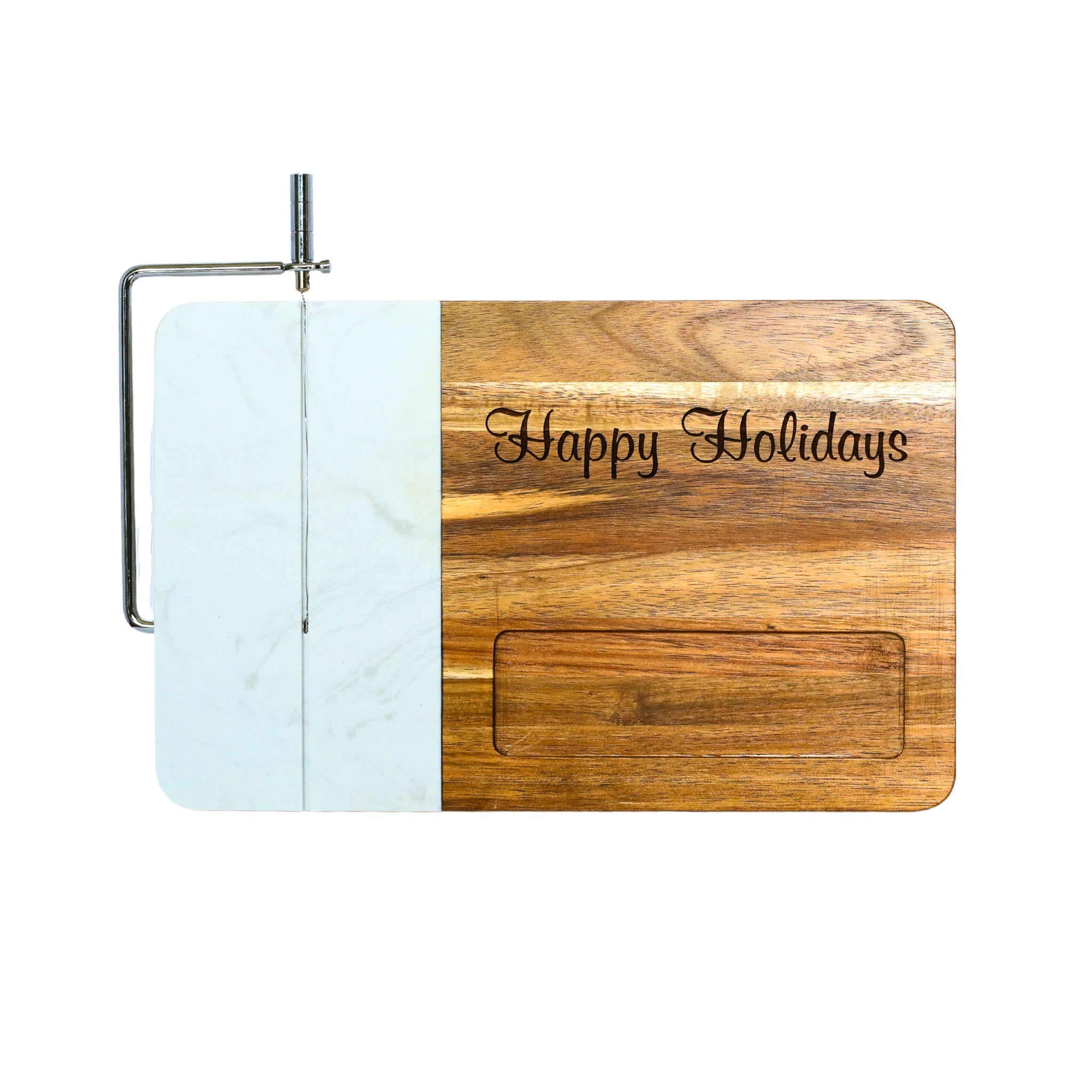 White Marble and Acacia Wood Board with Slicer-2
