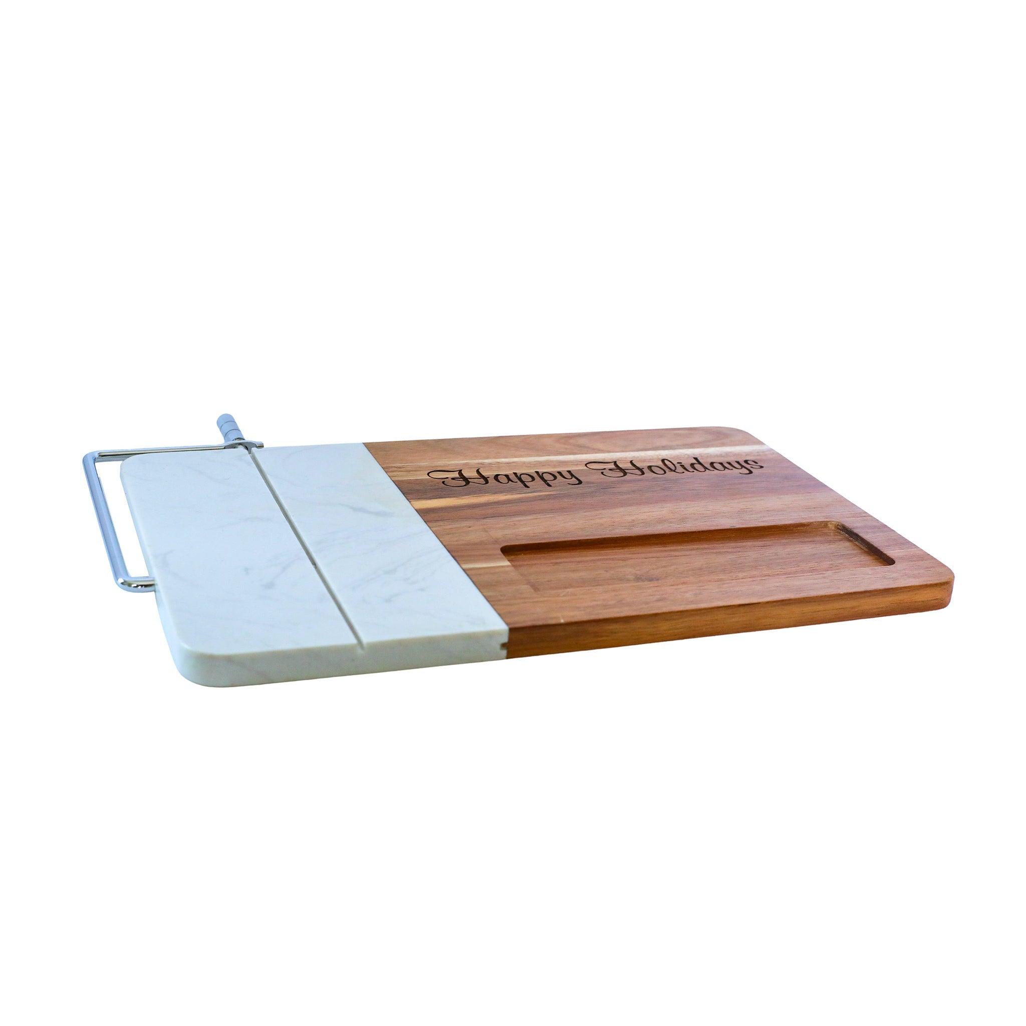 White Marble and Acacia Wood Board with Slicer-3