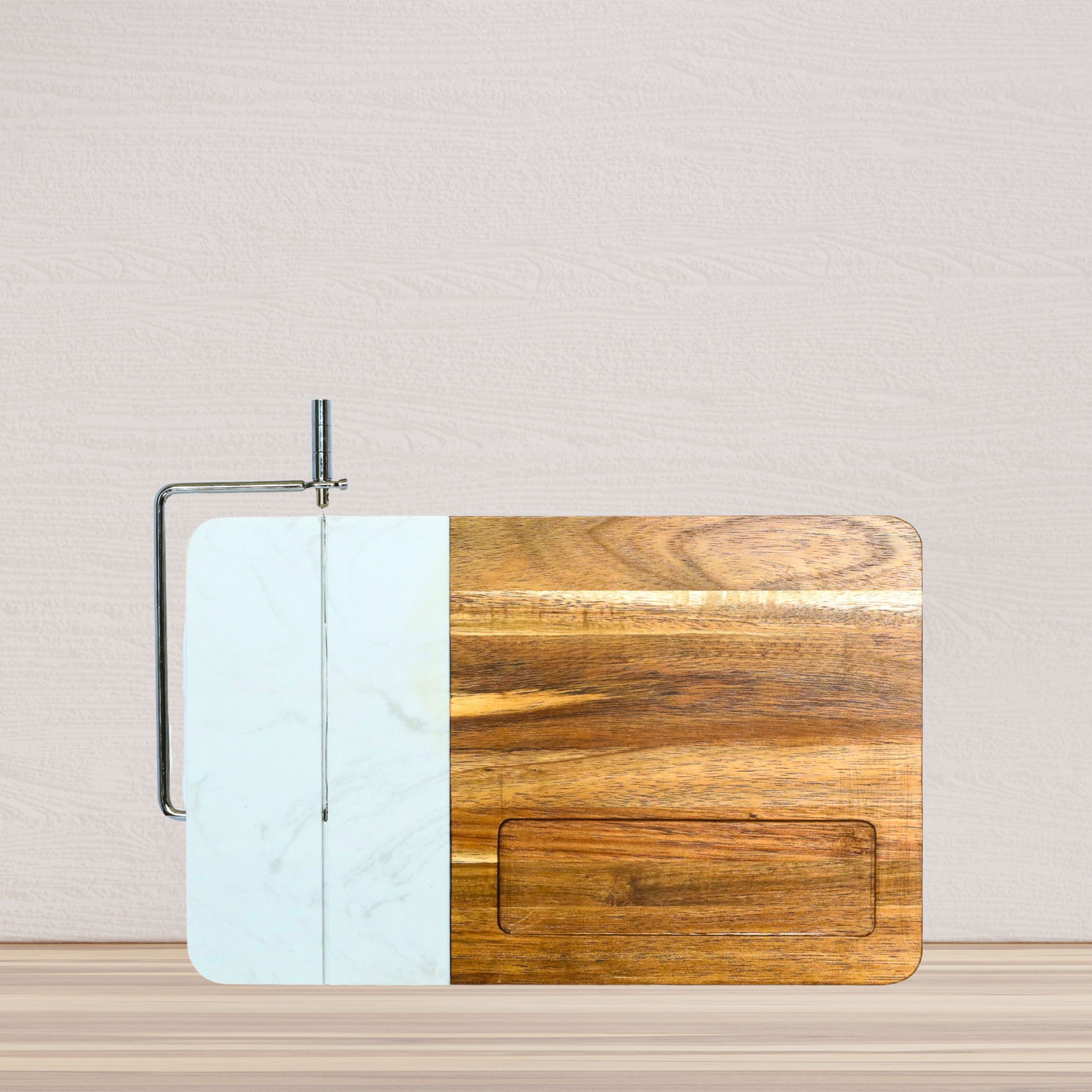 White Marble and Acacia Wood Board with Slicer-4