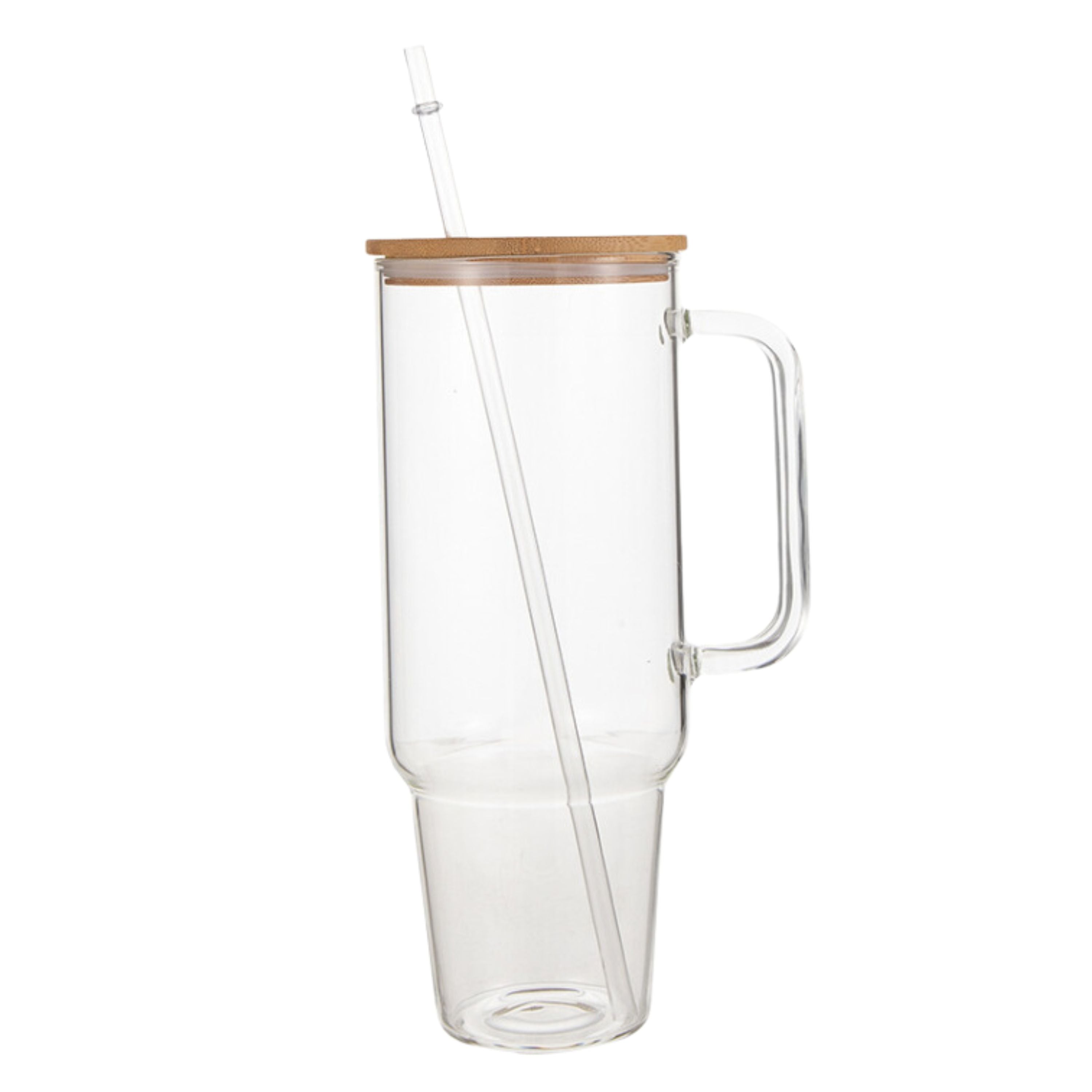 Glass 40 oz. Tumbler with Bamboo Lid, Handle & Straw - Clear-0