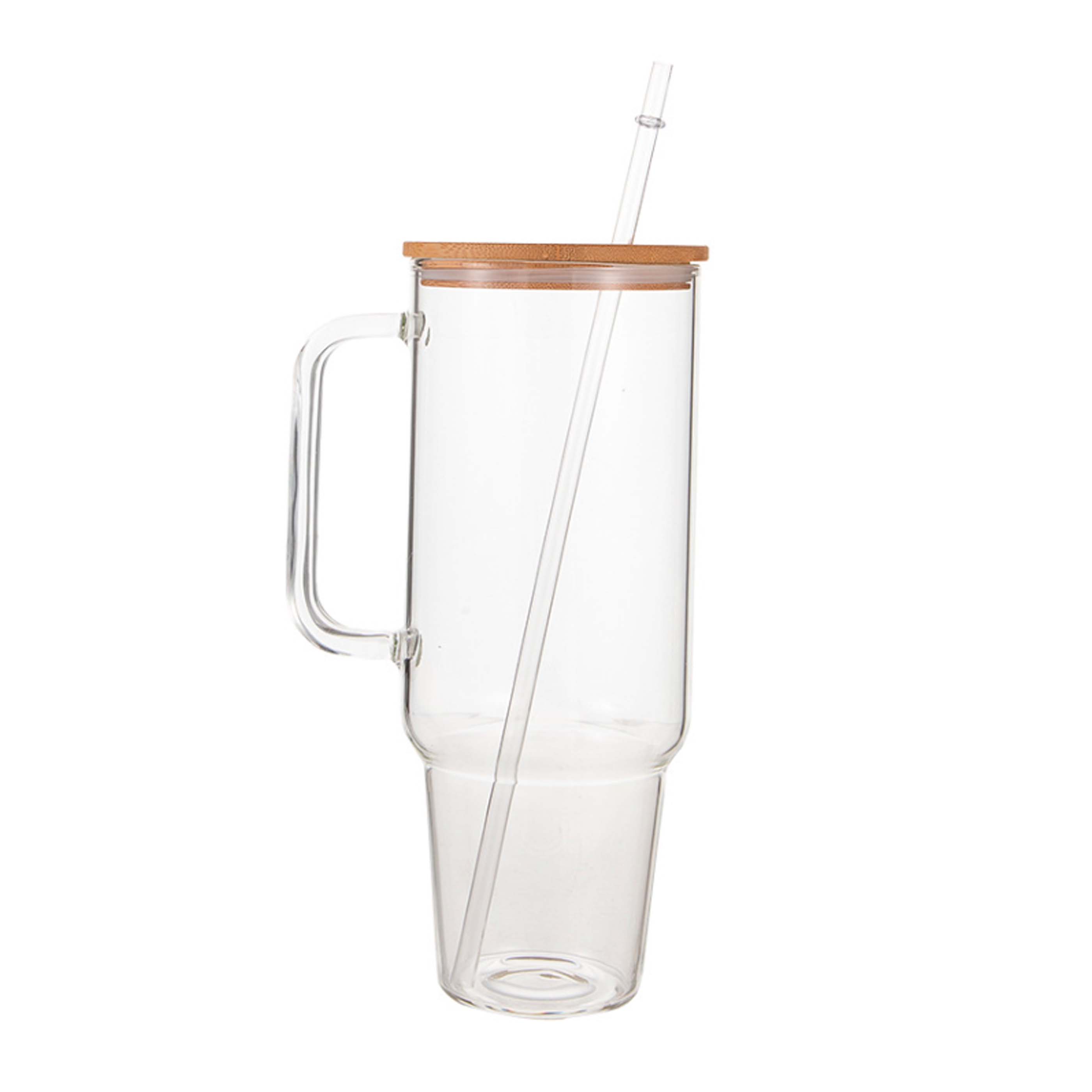 Glass 40 oz. Tumbler with Bamboo Lid, Handle & Straw - Clear-1