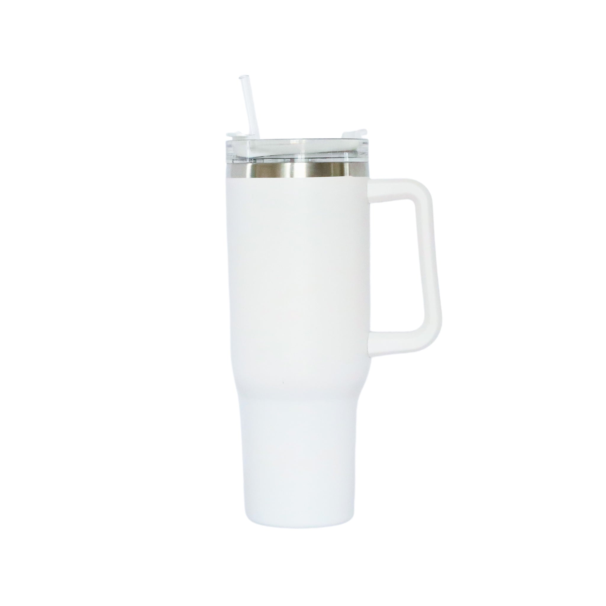 40 Oz Stainless Steel Tumbler with Handle & Straw - White-0