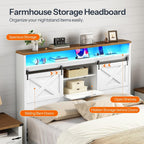Farmhouse Queen Headboard with Storage and Charging Station-4