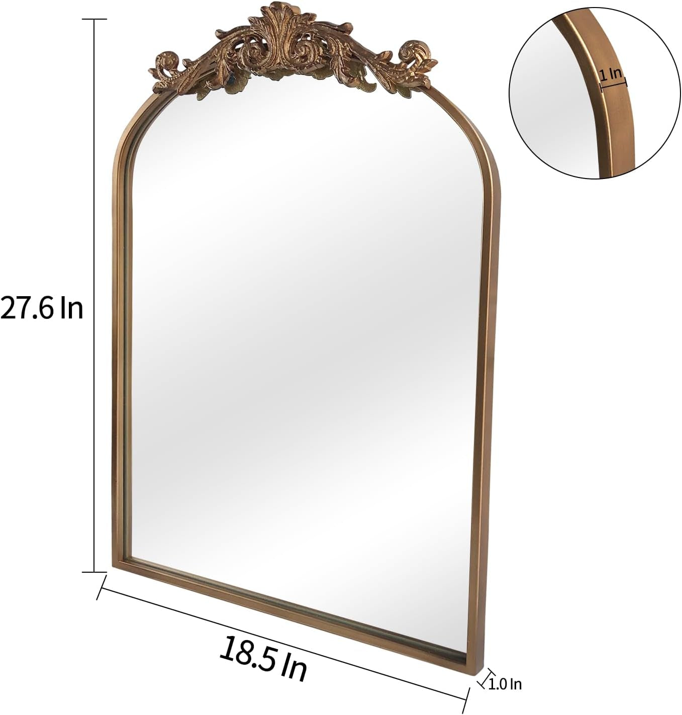 Antique Mirror,Gold Traditional Vintage Ornate Baroque Arched Brass Wall Mounted Mirrors for Entryway/Fireplace/Living Room/Hallway/Bathroom 19"X27"-3