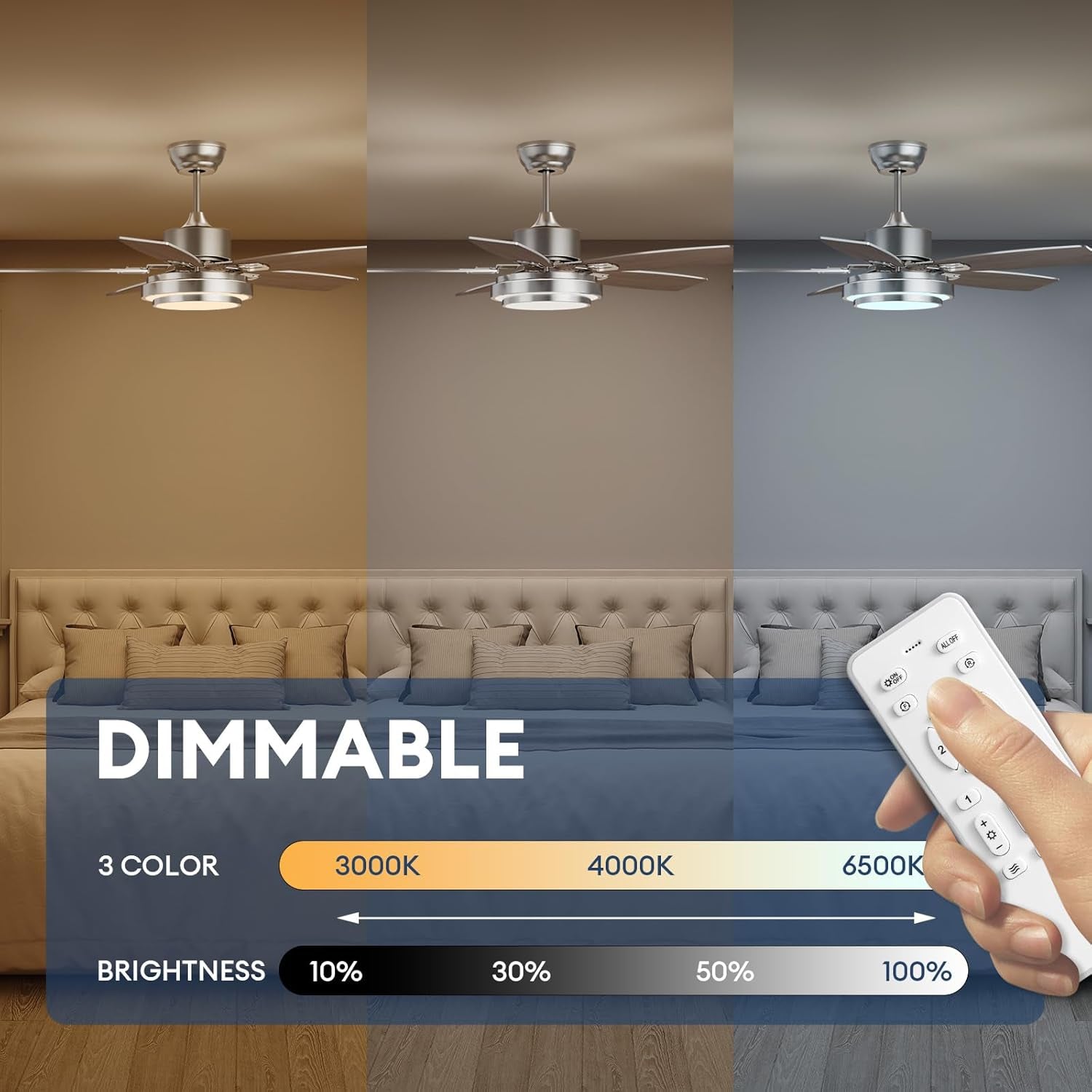 42 Inch Ceiling Fans with Lights and Remote/App Control, Modern Nickel Ceiling Fan with Quiet Reversible DC Motor, 3 CCT Dimmable LED for Bedroom, Living Room, Patio, Indoor and Outdoor-2