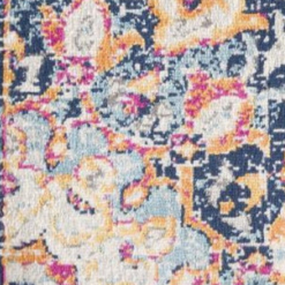 2' X 4' Blue and Beige Medallion Area Rug-3