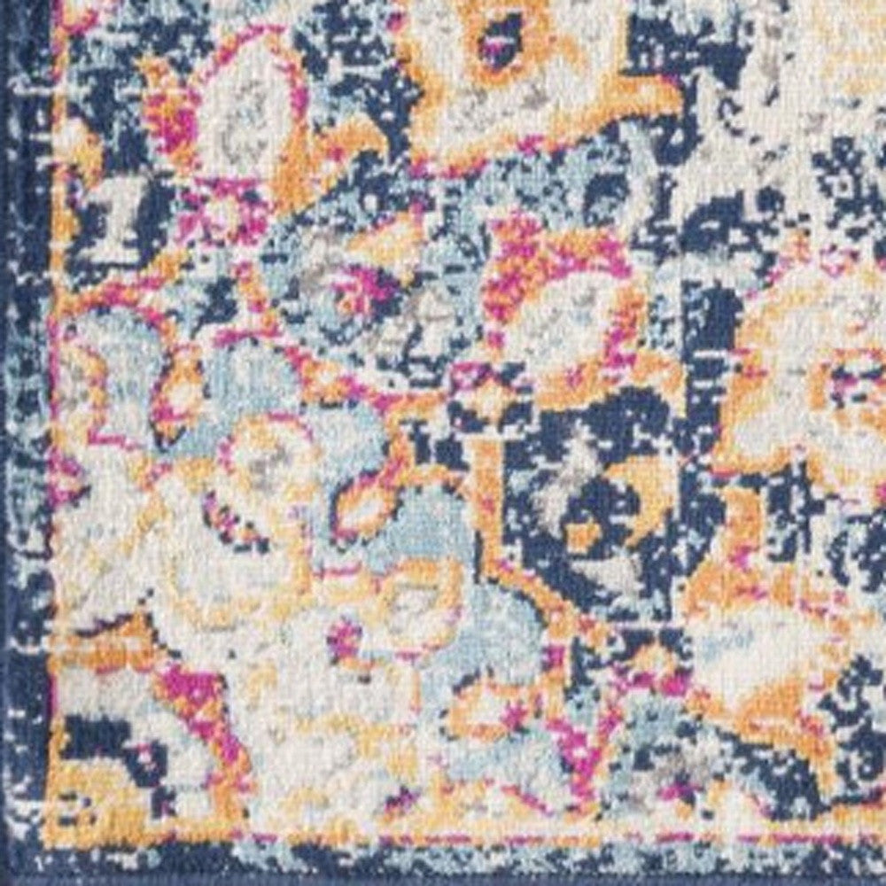 2' X 4' Blue and Beige Medallion Area Rug-4