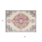 2' X 4' Blue and Beige Medallion Area Rug-6