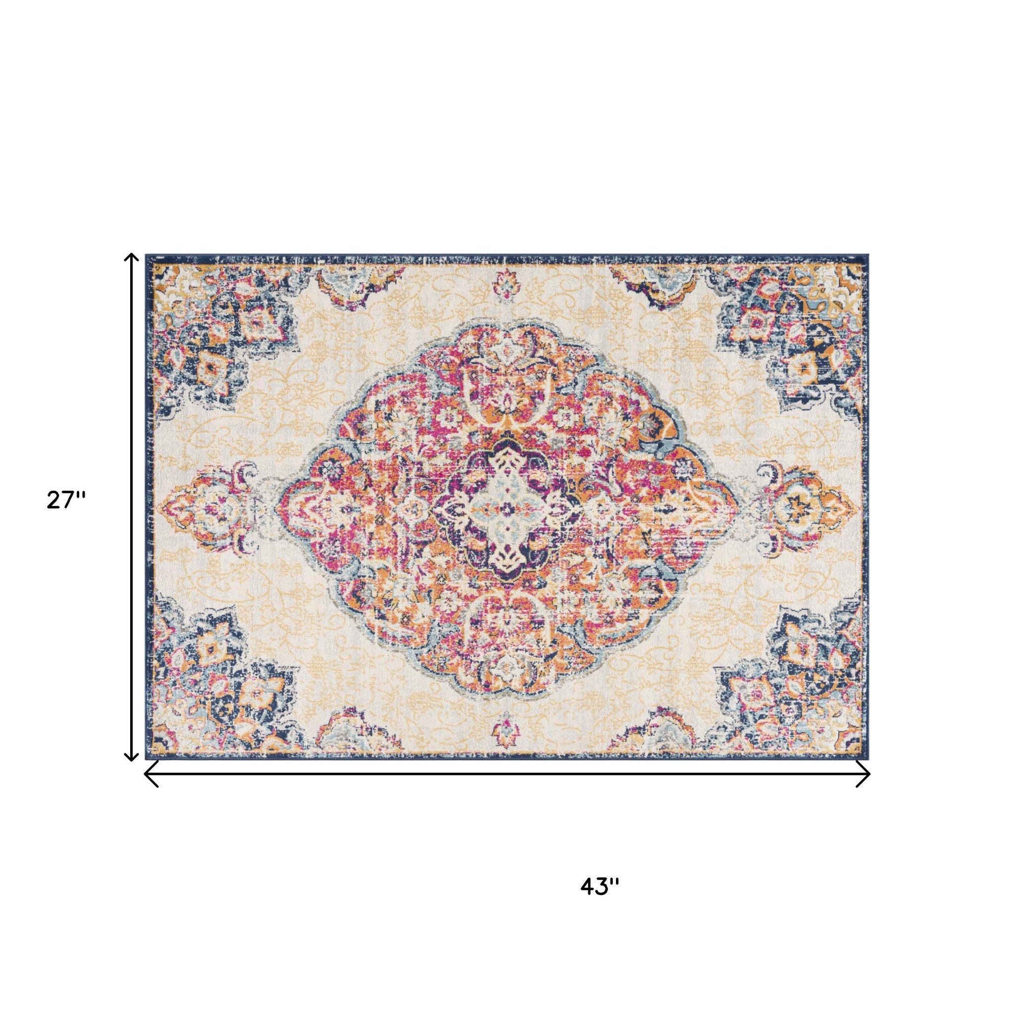 2' X 4' Blue and Beige Medallion Area Rug-6