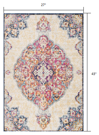 2' X 4' Blue and Beige Medallion Area Rug-7