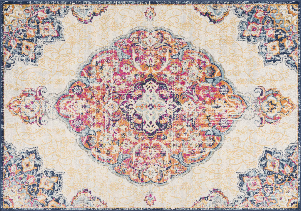 2' X 4' Blue and Beige Medallion Area Rug-0