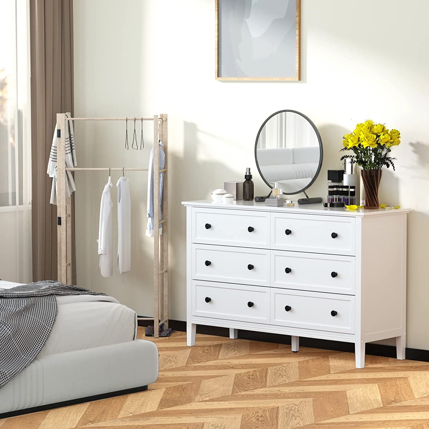 Modern White 6-Drawer Dresser with Metal Handles-0