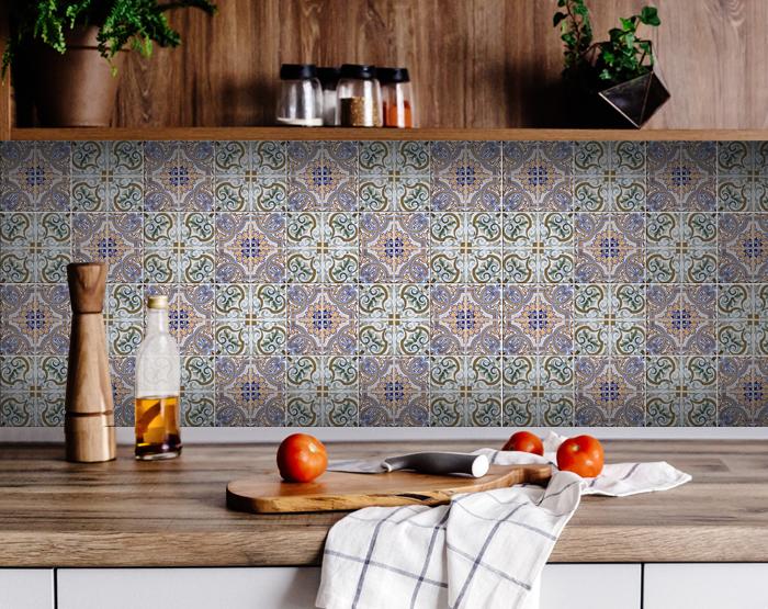4" X 4" Muted Pastel Scroll Peel And Stick Tiles-2