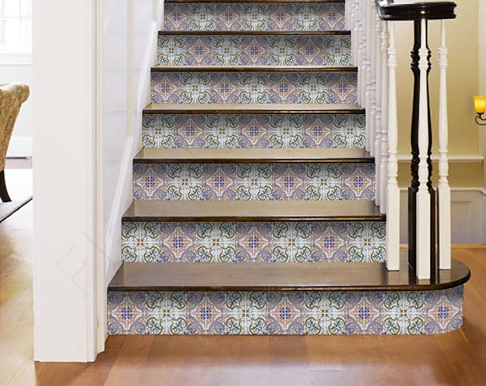 4" X 4" Muted Pastel Scroll Peel And Stick Tiles-0