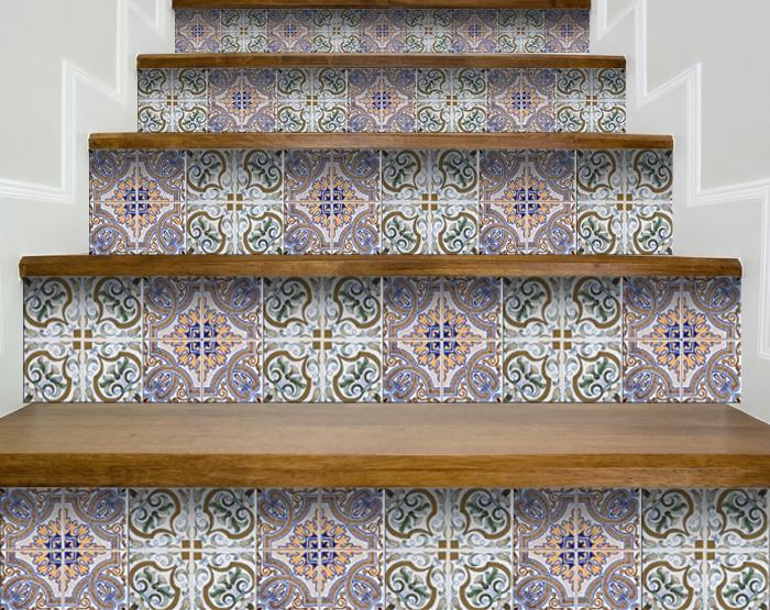 4" X 4" Muted Pastel Scroll Peel And Stick Tiles-1