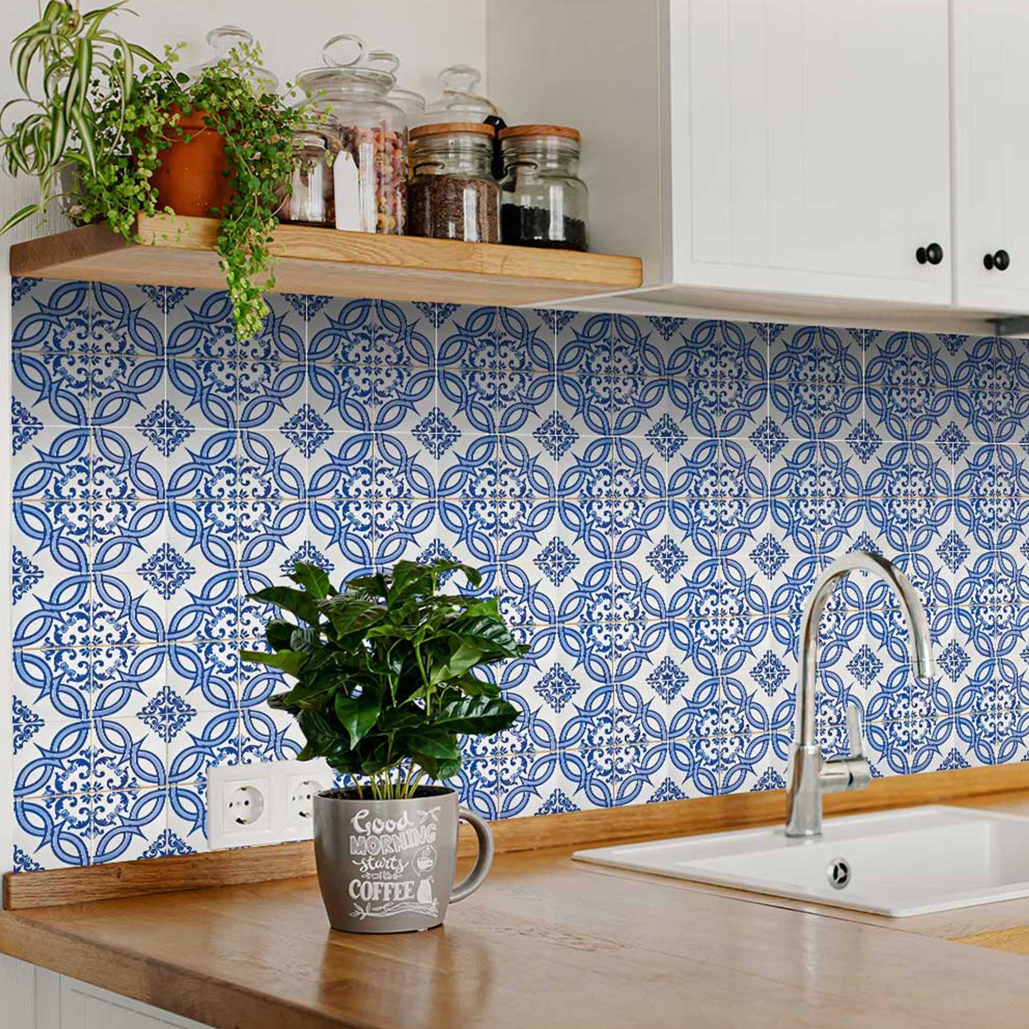 7" X 7" Blue and White Valencia Peel And Stick Tiles-1