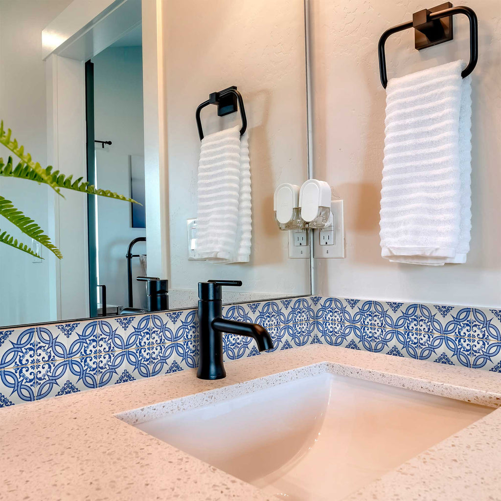 7" X 7" Blue and White Valencia Peel And Stick Tiles-2