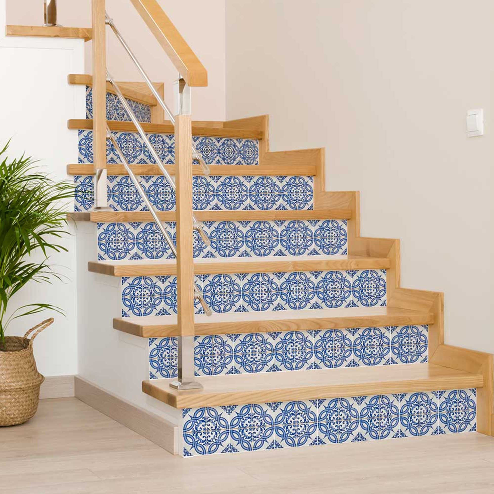 7" X 7" Blue and White Valencia Peel And Stick Tiles-0