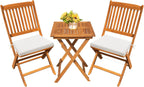 Outdoor 3 Piece Folding Patio Bistro Set Acacia Wood Bistro Table and Chairs Set of 2 for Garden Poolside Backyard Balcony Porch Deck-0