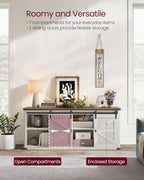 TV Stand for Tvs up to 65 Inches, Farmhouse Entertainment Center with Sliding Barn Doors, TV Console Table for Living Room, Rustic White and Honey Brown ULTV324W73-3