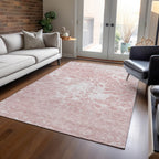 10' X 14' Pink Blush And Ivory Abstract Washable Indoor Outdoor Area Rug-7