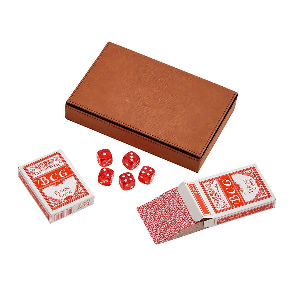 Leatherette 2 Card Deck Set, Caramel 5" X 7.75"-4