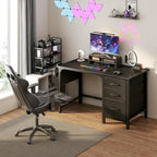 Computer Desk with File Drawers Cabinet, 47 Inch Home Office Desks with Filing Cabinet for Small Space, Gaming Study Writing Table PC Desks, Black-1