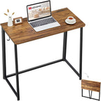 Folding Computer Desk, Small Writing Desk 31.5", Space-Saving Foldable Laptop Table Writing Workstation for Home Office, Easy Assembly, Rustic Walnut-0