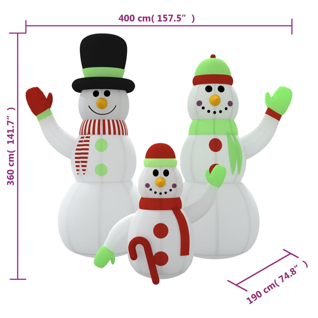 vidaXL Christmas Decoration Inflatable Snowman Family with LEDs Xmas Lighting-2