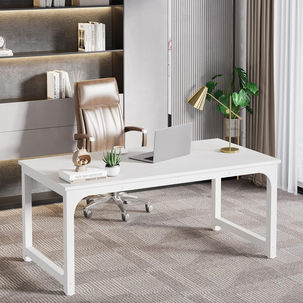 63 Inch Large Executive Computer Office Desk, White-4