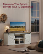 TV Stand for Tvs up to 65 Inches, Farmhouse Entertainment Center with Sliding Barn Doors, TV Console Table for Living Room, Rustic White and Honey Brown ULTV324W73-2