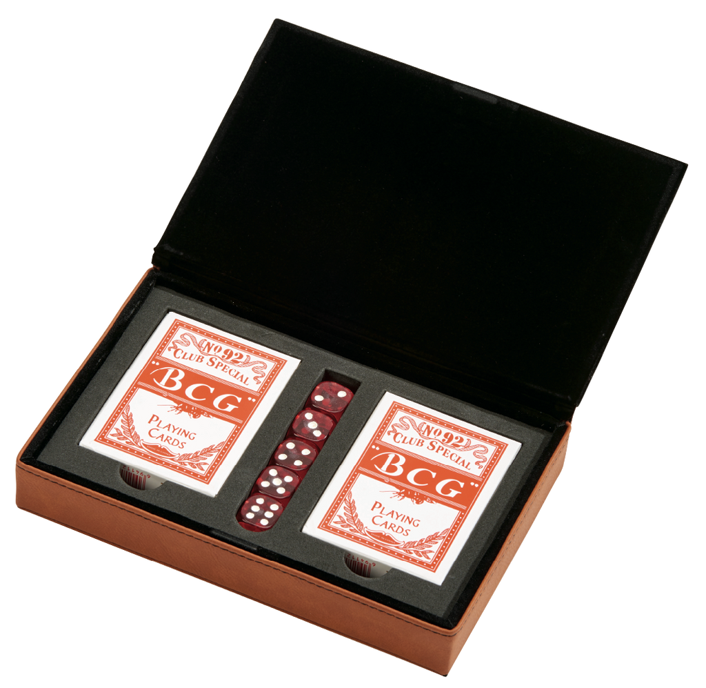 Leatherette 2 Card Deck Set, Caramel 5" X 7.75"-0