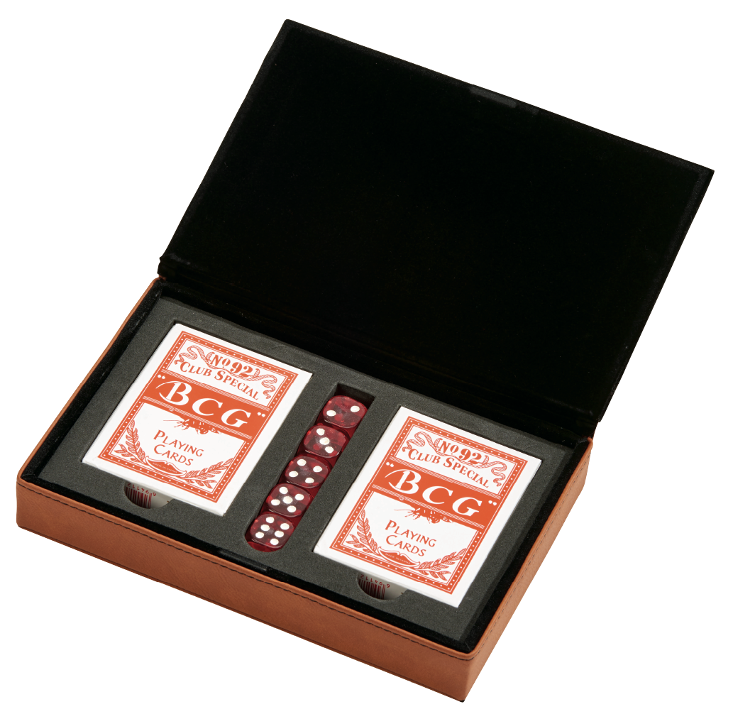 Leatherette 2 Card Deck Set, Caramel 5" X 7.75"-0