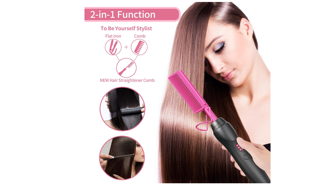 Hot Comb Hair Straightener Heat Pressing Combs - Ceramic Electric Hair