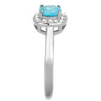 TK2161 - High polished (no plating) Stainless Steel Ring with Synthetic Synthetic Glass in Sea Blue-3
