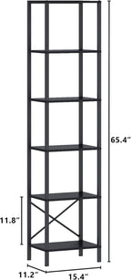 6-Tier Bookshelf, Tall Narrow Bookcase with LED Lights, Book Shelf with Steel Frame, Display Storage Shelf for Living Room, Bedroom, Home Office, Study, Balcony, Black-2