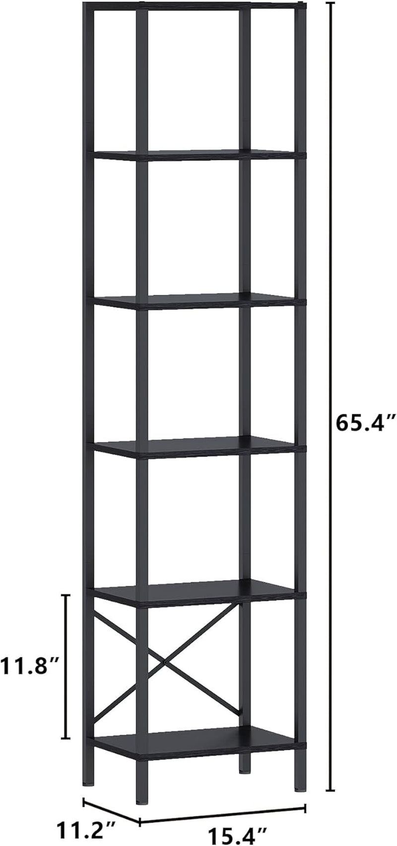 6-Tier Bookshelf, Tall Narrow Bookcase with LED Lights, Book Shelf with Steel Frame, Display Storage Shelf for Living Room, Bedroom, Home Office, Study, Balcony, Black-2