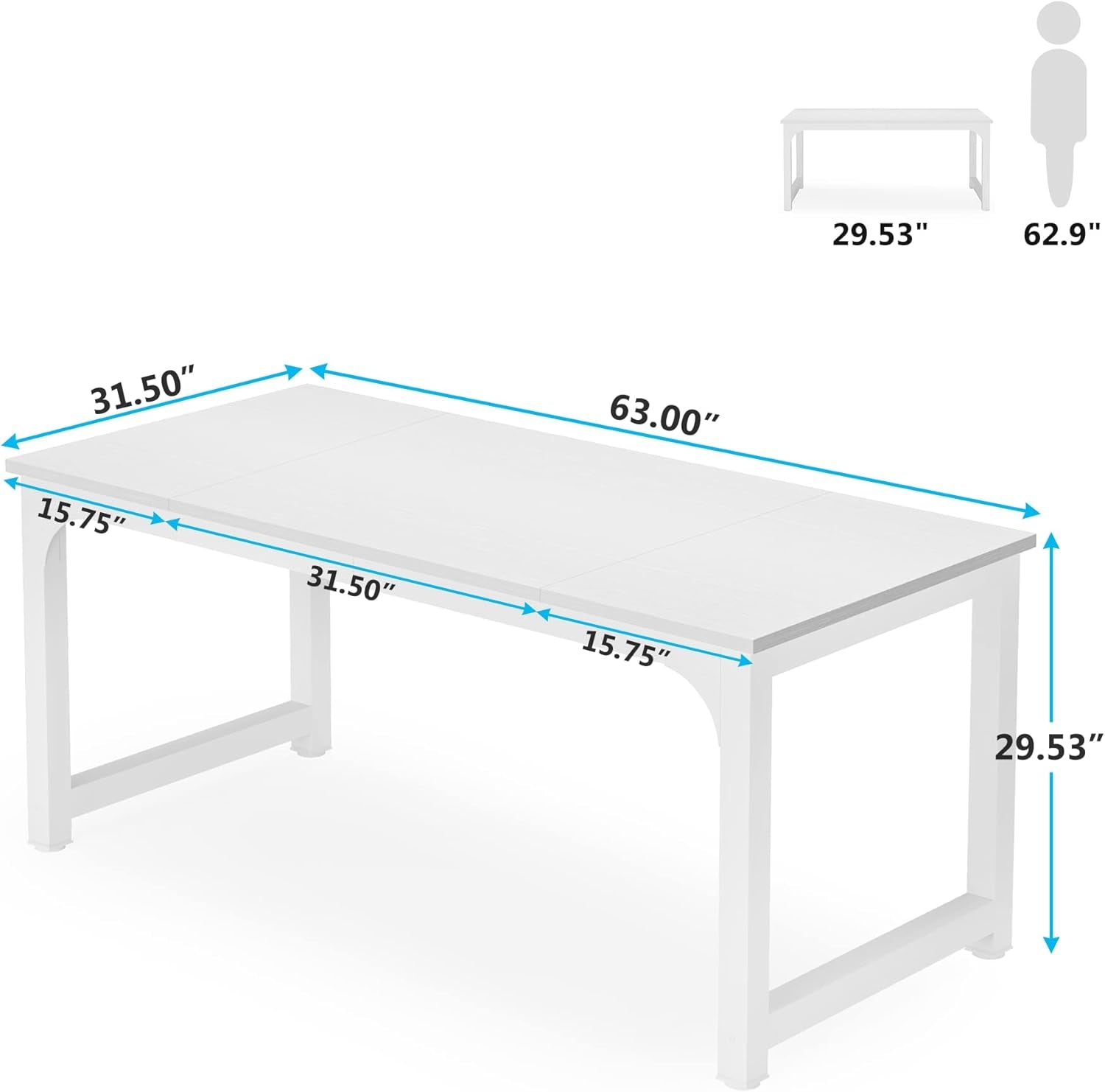 63 Inch Large Executive Computer Office Desk, White-2
