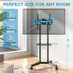 Rolling TV Stand for 32-75 Inch TVs with Shelf-2