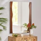 Rustic Brown Wood Bathroom Mirror with Live Edge Frame - Irregular 20 X 28 Inch Vanity Mirror for Entryway, Living Room, and Bedroom-1