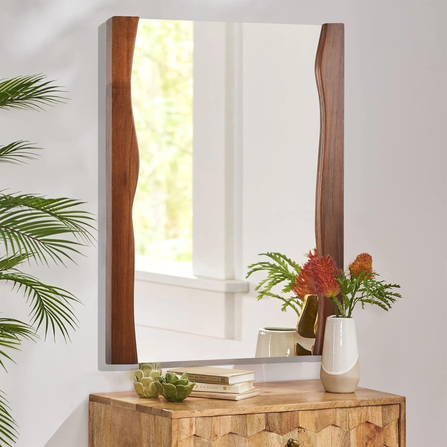 Rustic Brown Wood Bathroom Mirror with Live Edge Frame - Irregular 20 X 28 Inch Vanity Mirror for Entryway, Living Room, and Bedroom-1