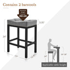 Bar Stools Set of 2, 24 Inch Saddle Backless Faux Leather Counter Height Stools with Black Metal Legs, Dark Gray-1
