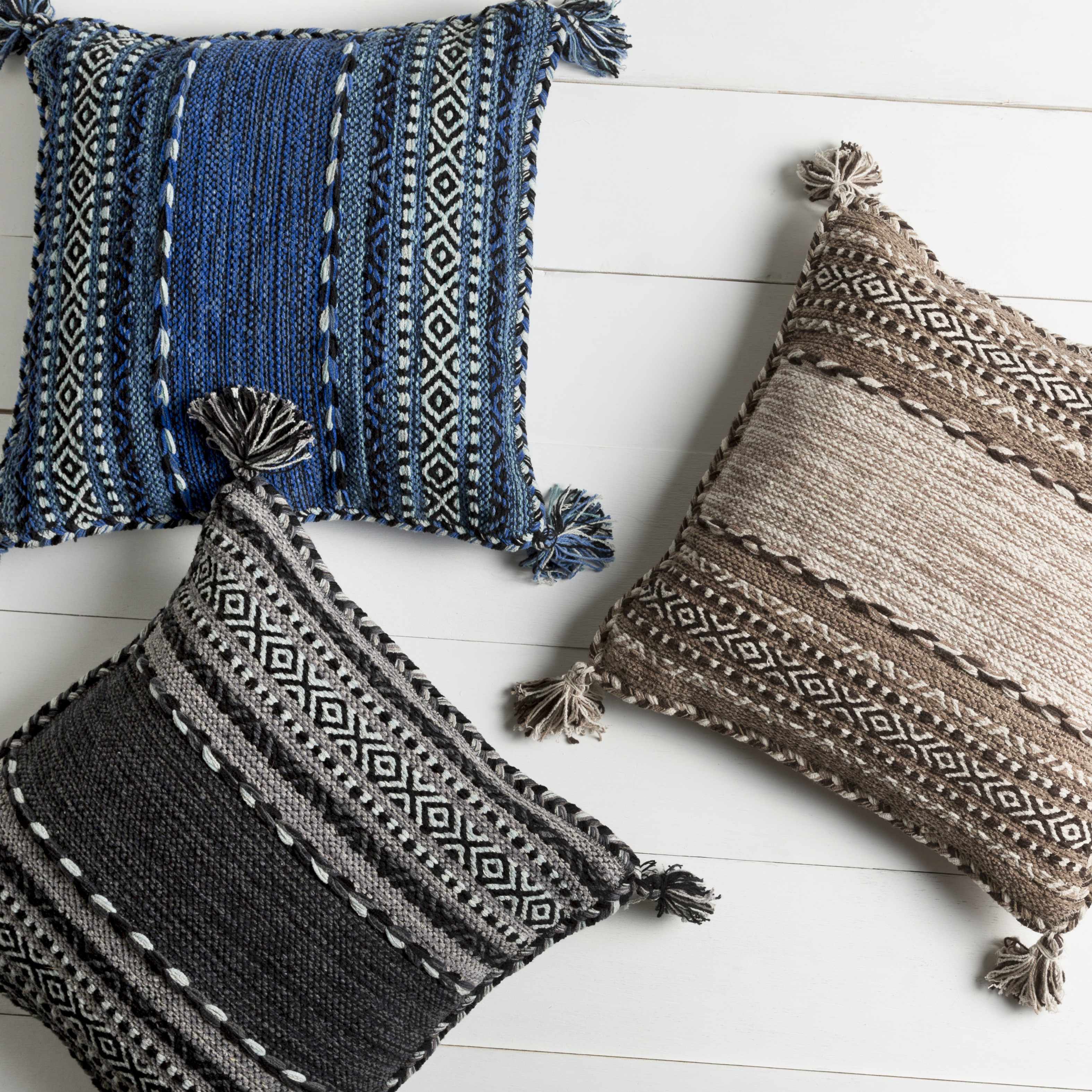 Bensalem Black Geometric Fringe Throw Pillow-3