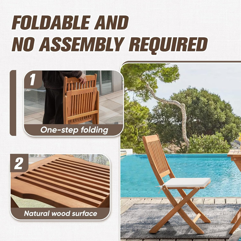 Outdoor 3 Piece Folding Patio Bistro Set Acacia Wood Bistro Table and Chairs Set of 2 for Garden Poolside Backyard Balcony Porch Deck-3