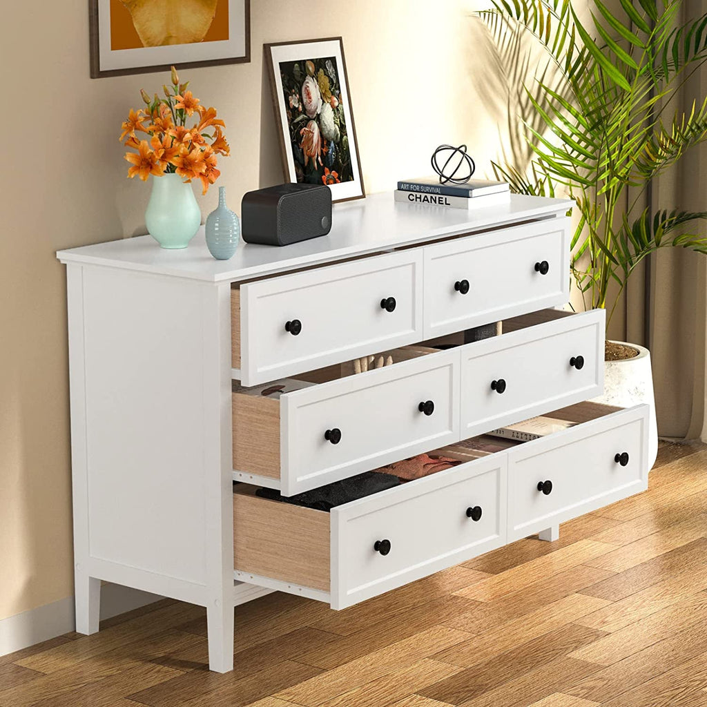 Modern White 6-Drawer Dresser with Metal Handles-3